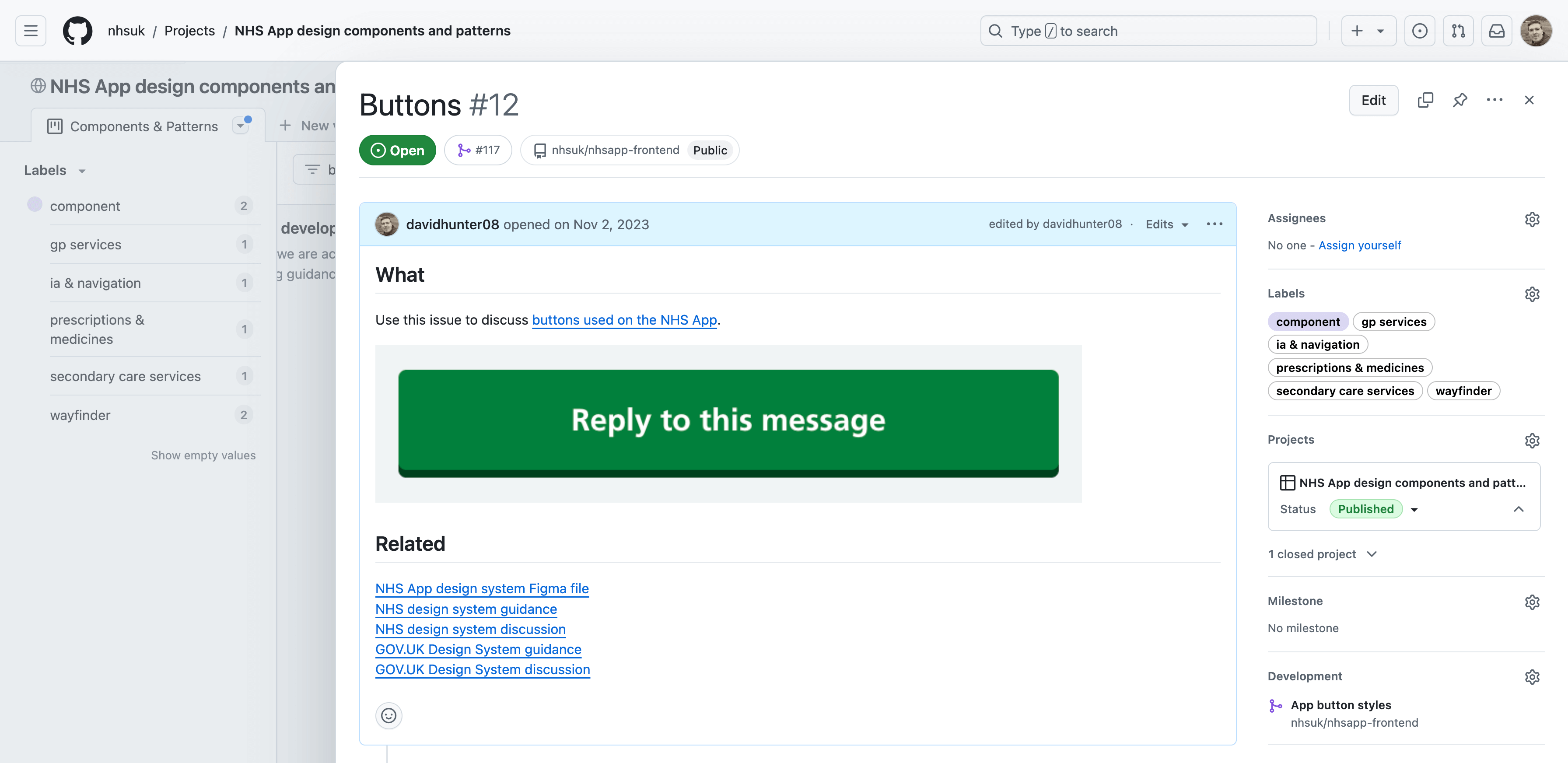 A screenshot of the GitHub board with the search term button