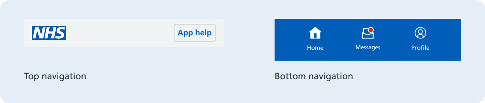 The top and bottom navigation bars in the NHS App.