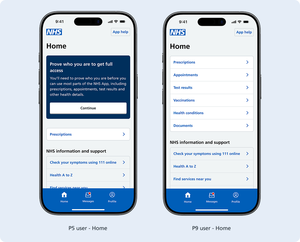 P5 and P9 identity proofing levels in the NHS App